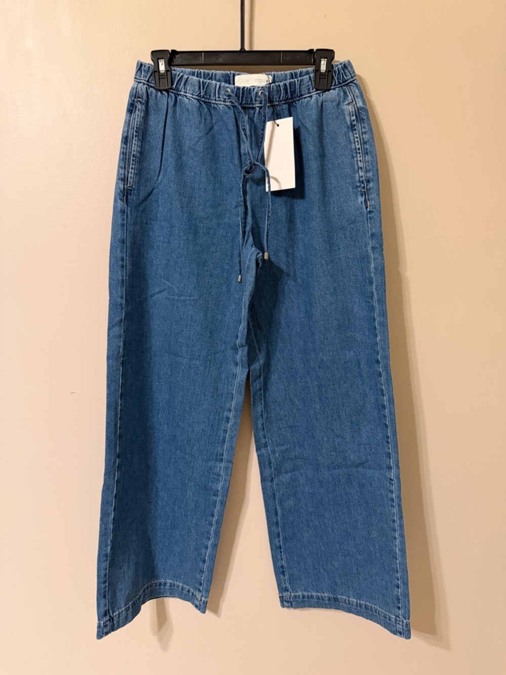 Zara Blue Wide-Leg Drawstring Jeans